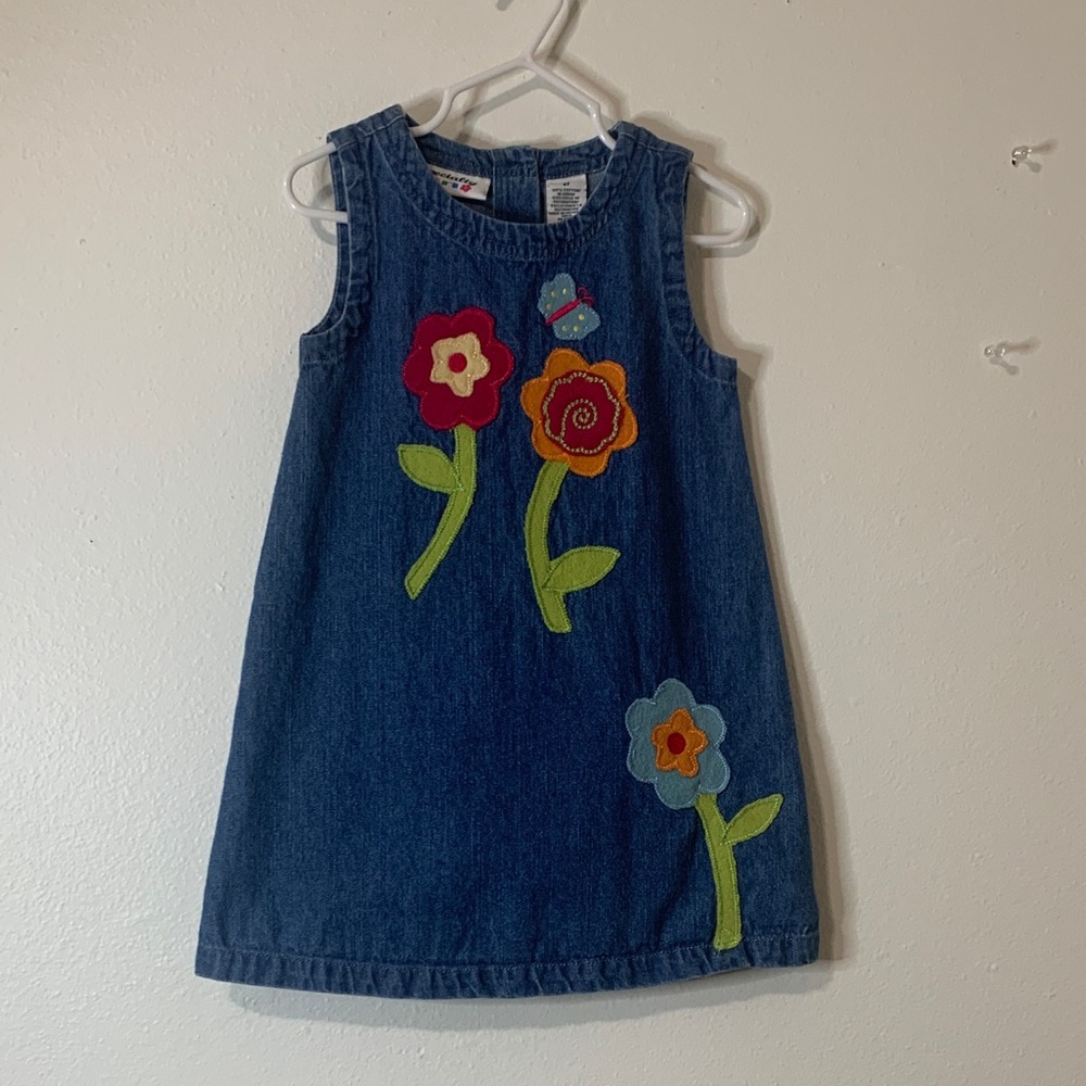 Specialty Girl Denim Dress with Colorful Floral Design